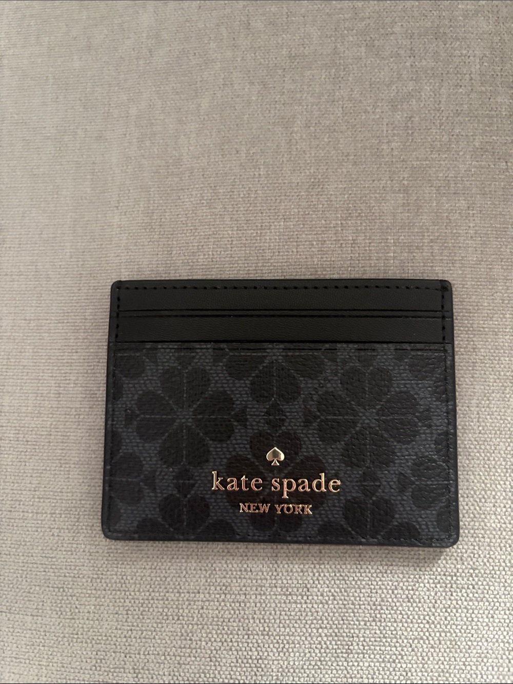 kate spade Black Floral Card Slot Wallet with Gold Logo